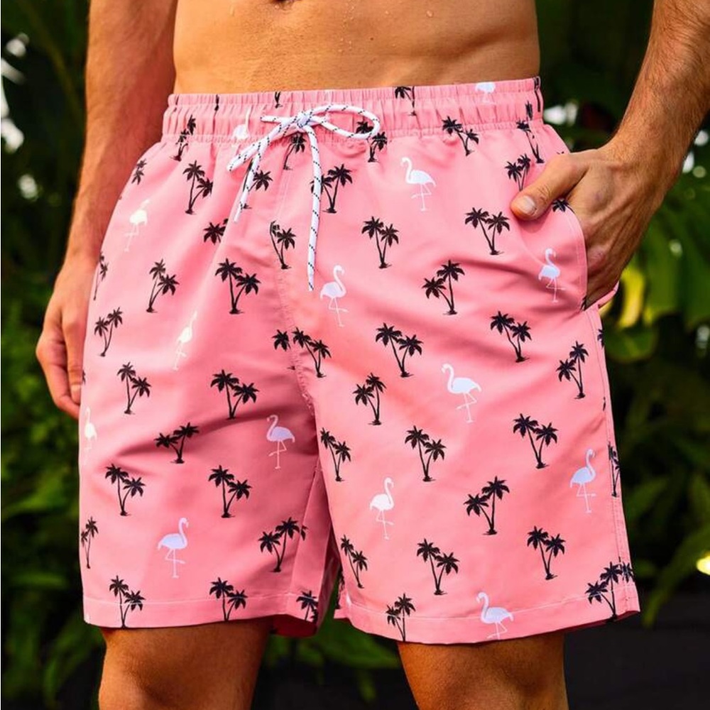 Men's Coconut Tree Printed Drawstring Waist Beach Shorts